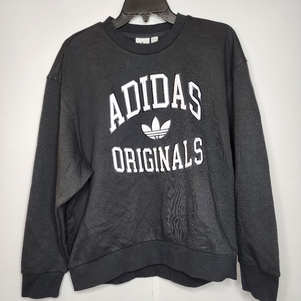 Adidas Womans Black Oversized Crew Neck Pullover Sweater, Size XS, BRAND NEW